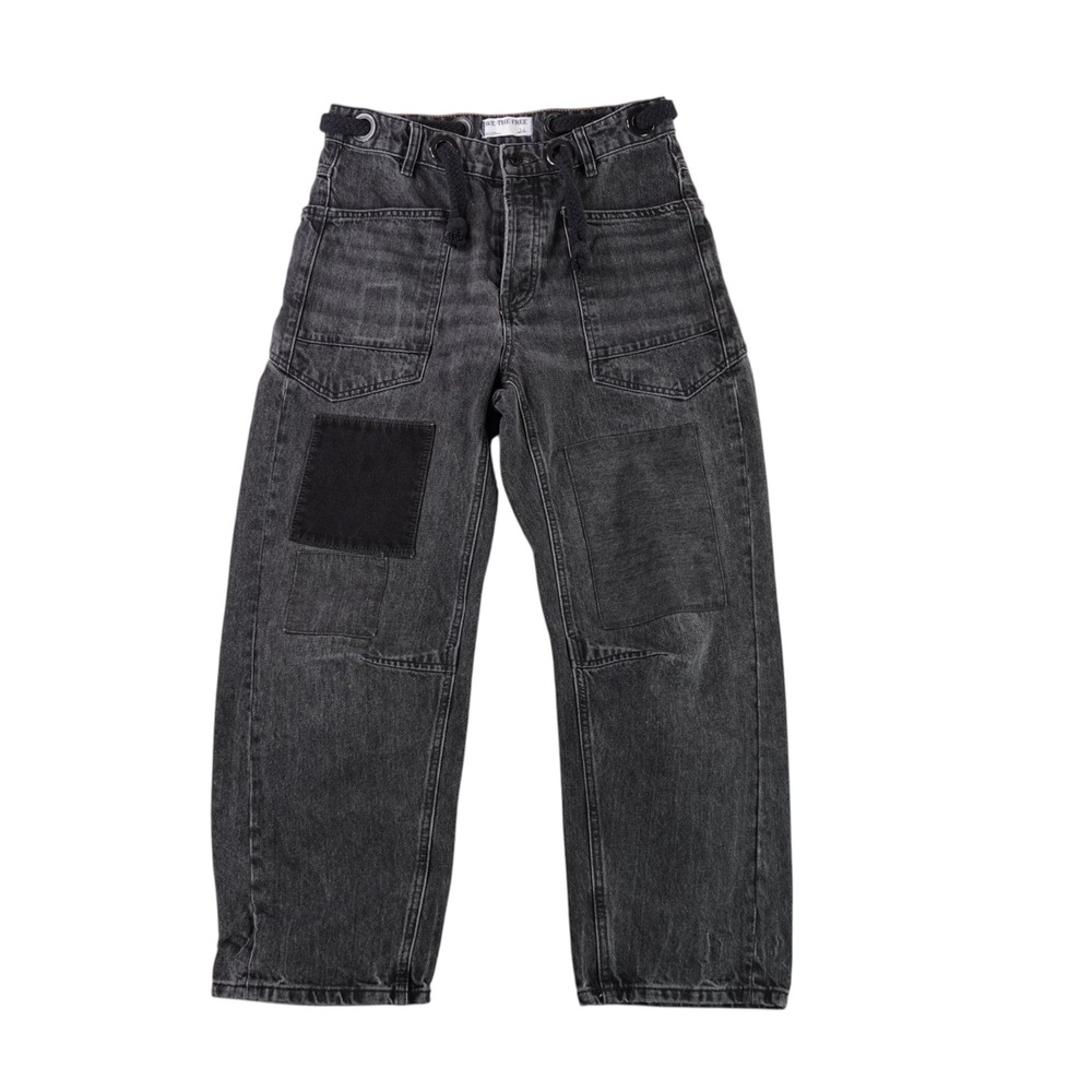 We The Free Jeans Womens 26 Black Acid Wash Patchwork Grommet Barrel Tapered
